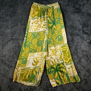 Haute Hippie Palazzo Pants Women XS Green Tropical‎ Print Wide Leg Resort